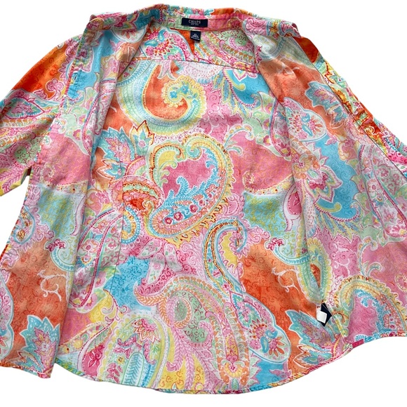 CHAPS By Ralph Lauren Women’s XL Pink Orange Paisley 100% Cotton Button Blouse - Picture 14 of 14